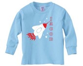 Personalized space rocket long sleeve t shirt, tees for boys