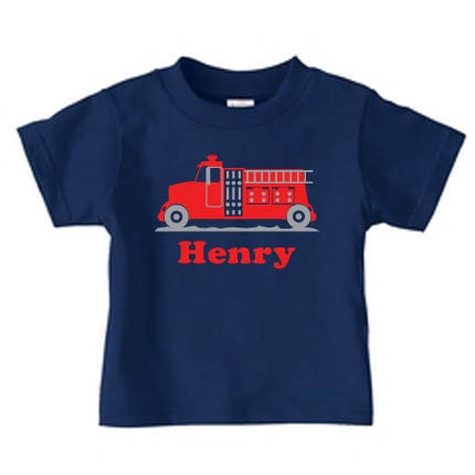 Personalized Firetruck t-shirt for boys, firetruck birthday party t shirt