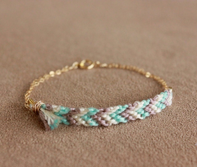 woven chevron gold bracelet - teal / grey
