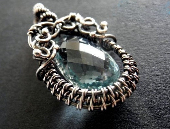 Silver Precious Necklace for elegant woman with natural stone - swiss blue Topaz, set with the sterling silver chain, ooak.