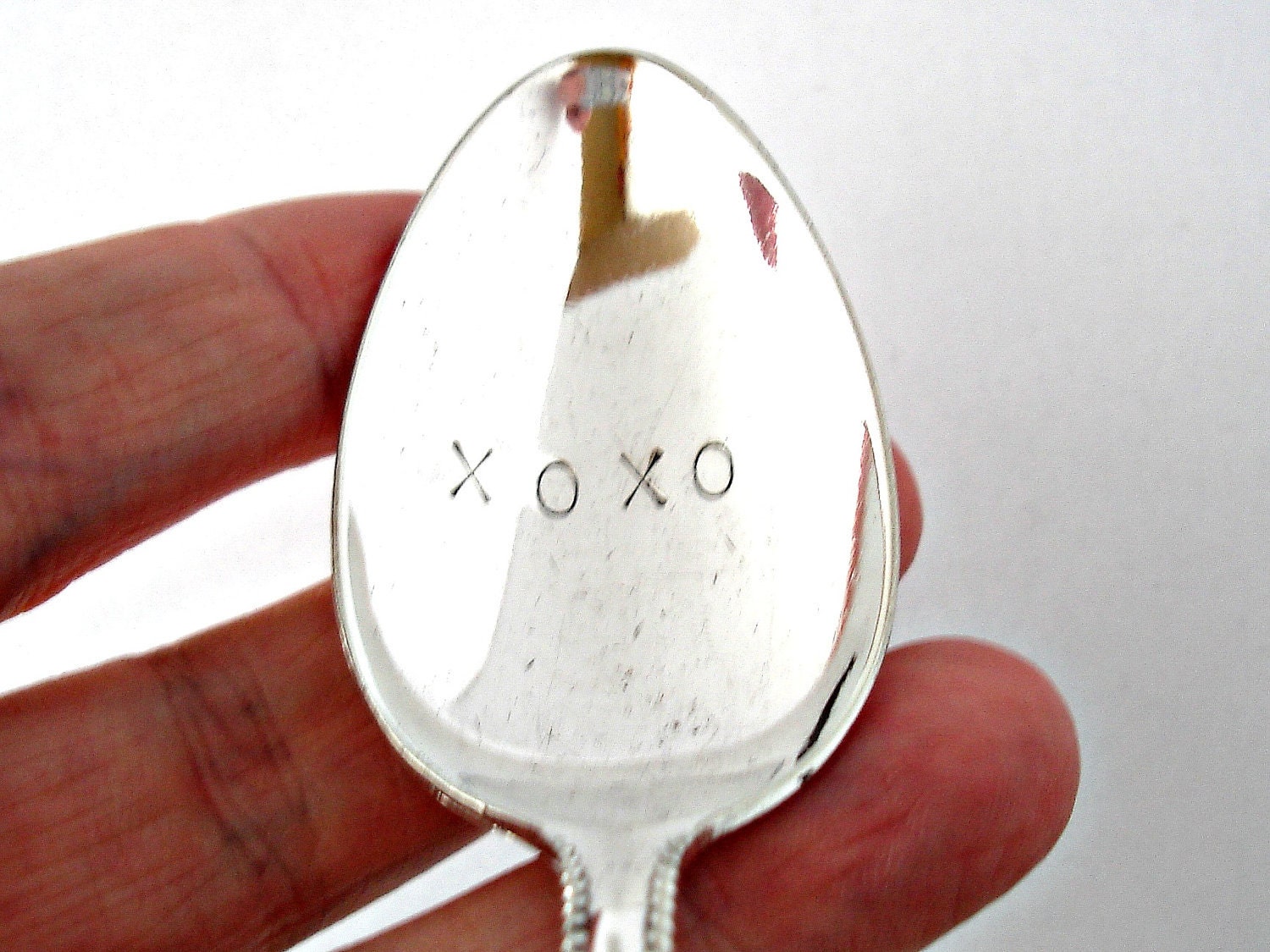 Hugs and Kisses, Hand Stamped Vintage Silverplated Spoon, XOXO
