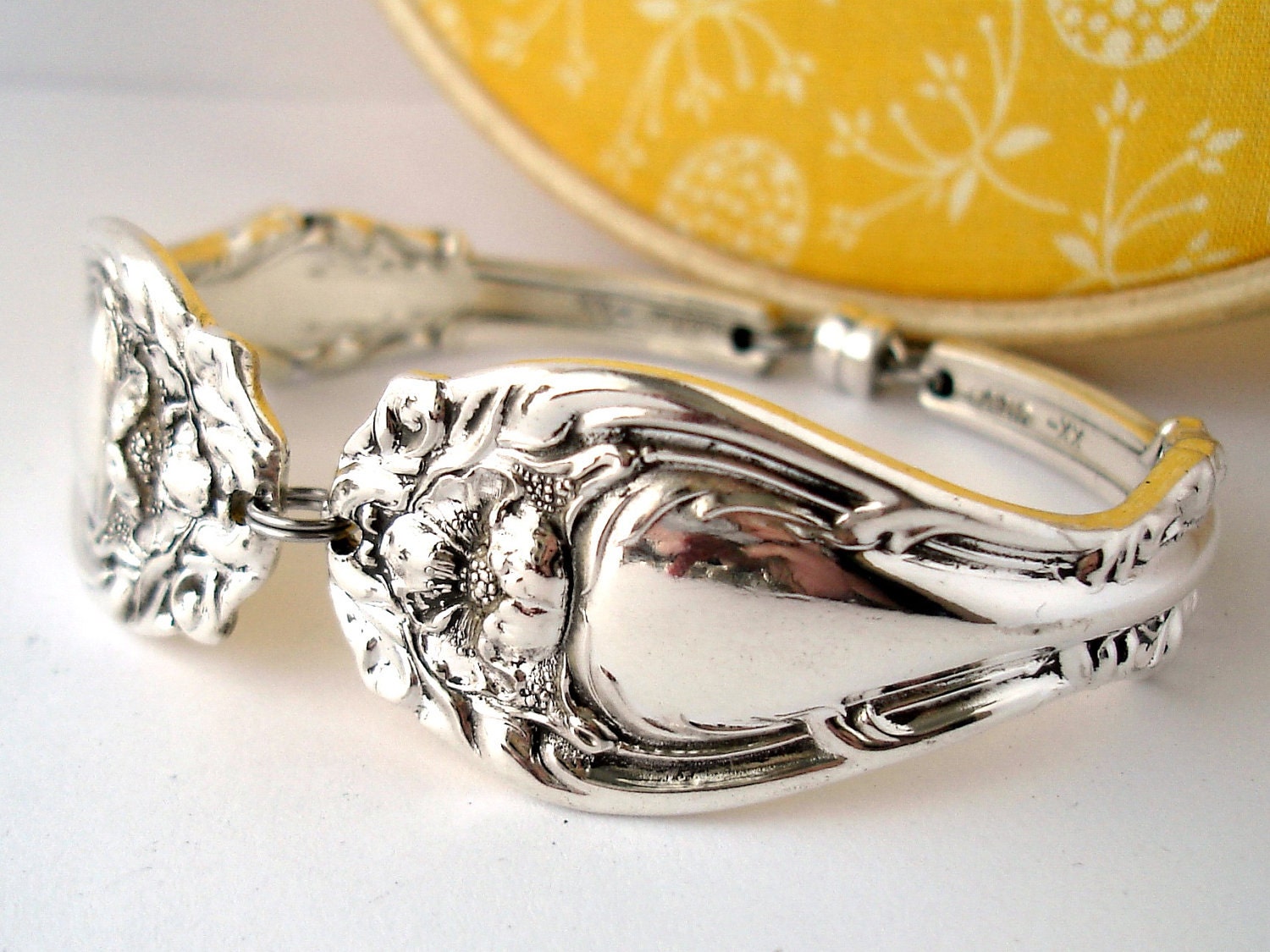 Antique Spoon Bracelet, Hanover 1901, Size Medium, Floral Design