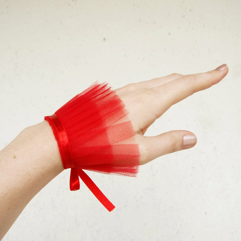 red tulle cuff - victorian vampire costume - mto