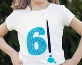 Art - Child Art Birthday Party T-shirt - Applique Number with Monogrammed Paint Brush by Sew Jewell