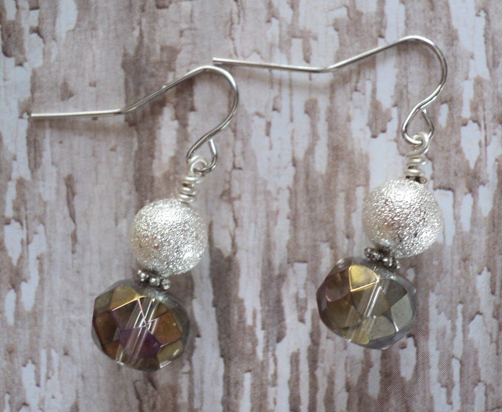 Sparkling Faceted Smokey Glass and Silver plated Stardust Earrings
