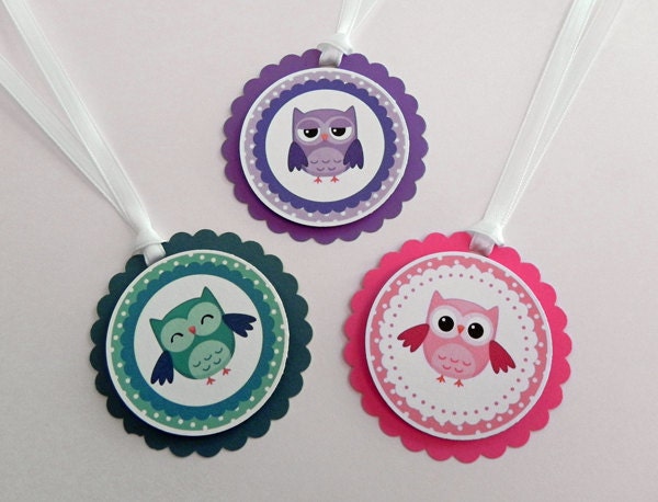 Cupcake Toppers: Girl Owls in Pink, Purple & Teal - Baby Shower Decorations