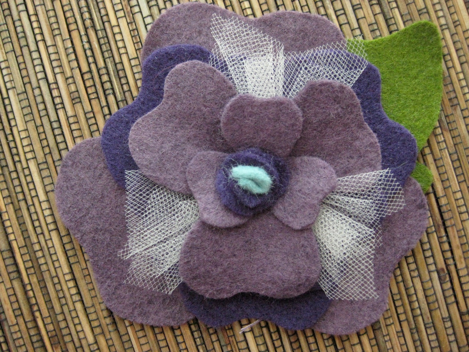 Purple and Blue eco friendly felt flower headband, clip or pin