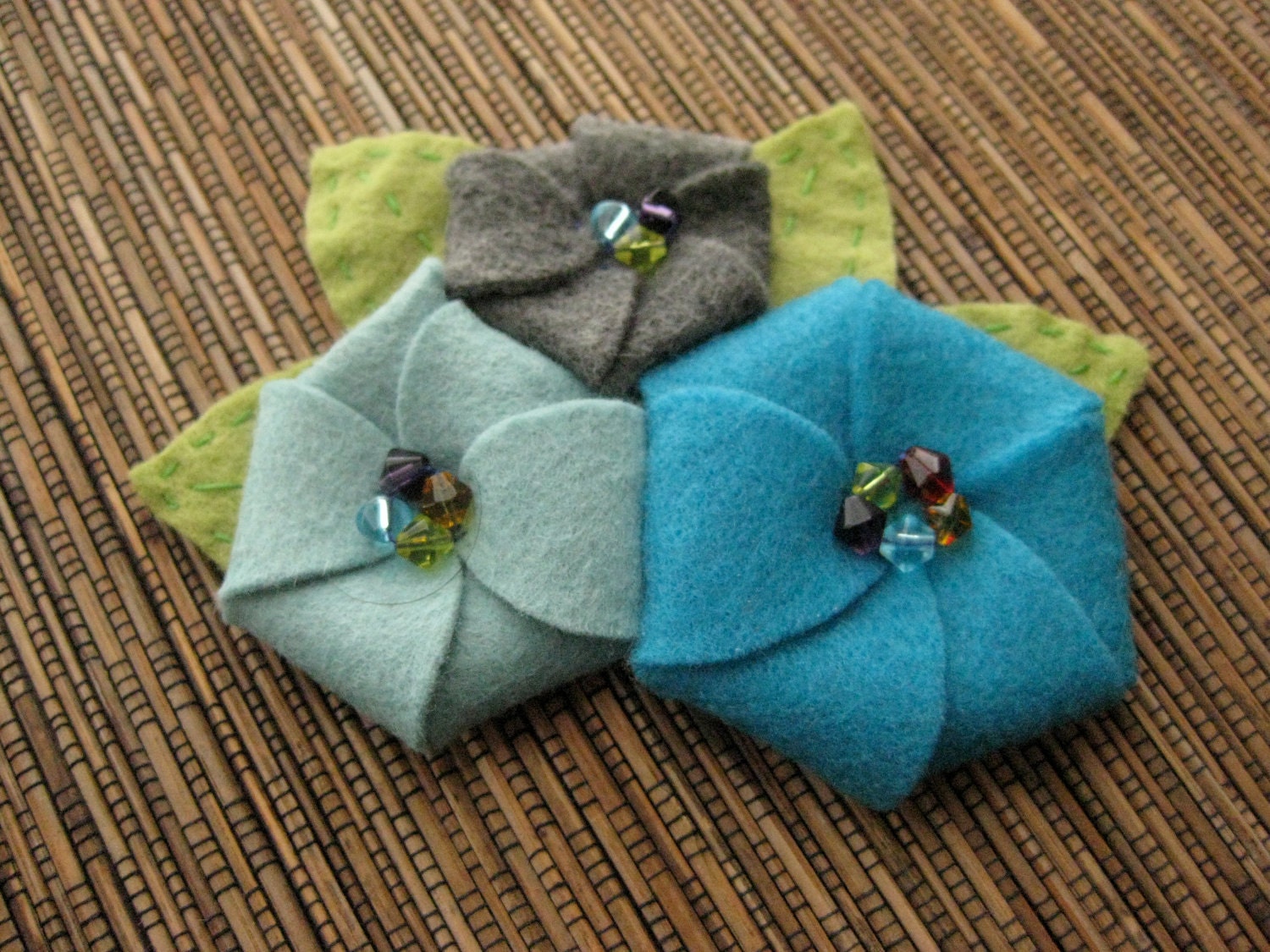 Poppy flower headband in Blue, Teal and Grey