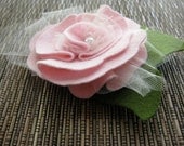 Pink flower eco friendly felt and tulle Hair clip headband or pin