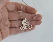 Sterling Silver Bicycle Necklace Pendant - Bicycle Rider Pendant - Hand Cut - Bicycle jewelry