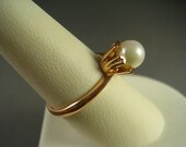 SALE Russian Rose Gold Pearl Solitaire Ring Size 8 14K 3.4gm Engagement Ring June Birthstone Ring