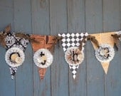 MOTHER banner french country shabby chic by Lisa Rice ivory tan black handmade with rosettes and vintage book page embellishment