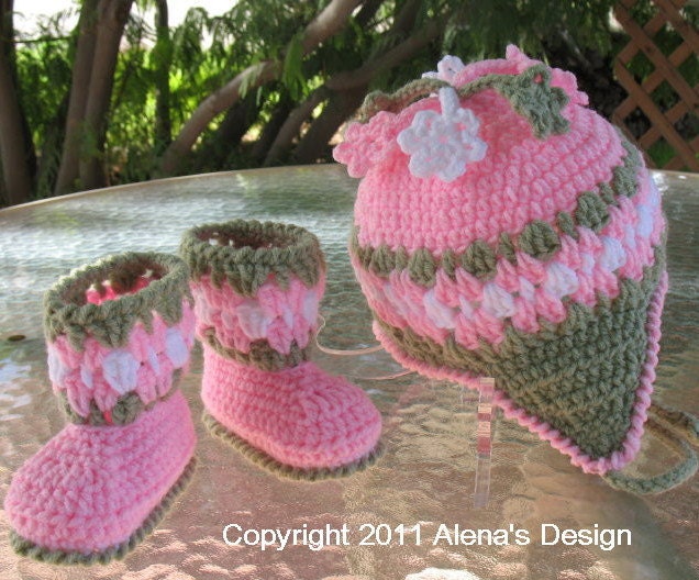 PDF Instant Download - Crochet PATTERN Set - Blossom Hat, and Baby Booties