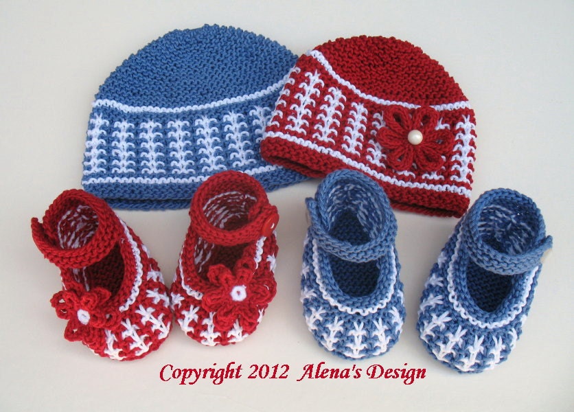 PDF Instant Download - Knitting PATTERN Set - Red/White Set and Blue/White Set