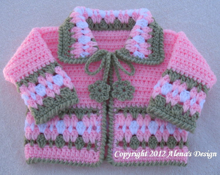 PDF Instant Download - Crochet Pattern 045 - Blossom Baby Jacket - 3, 6, 12, 24 months
