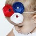 Red White Blue Headband Patriotic Singed Organza Flower Trio Headband