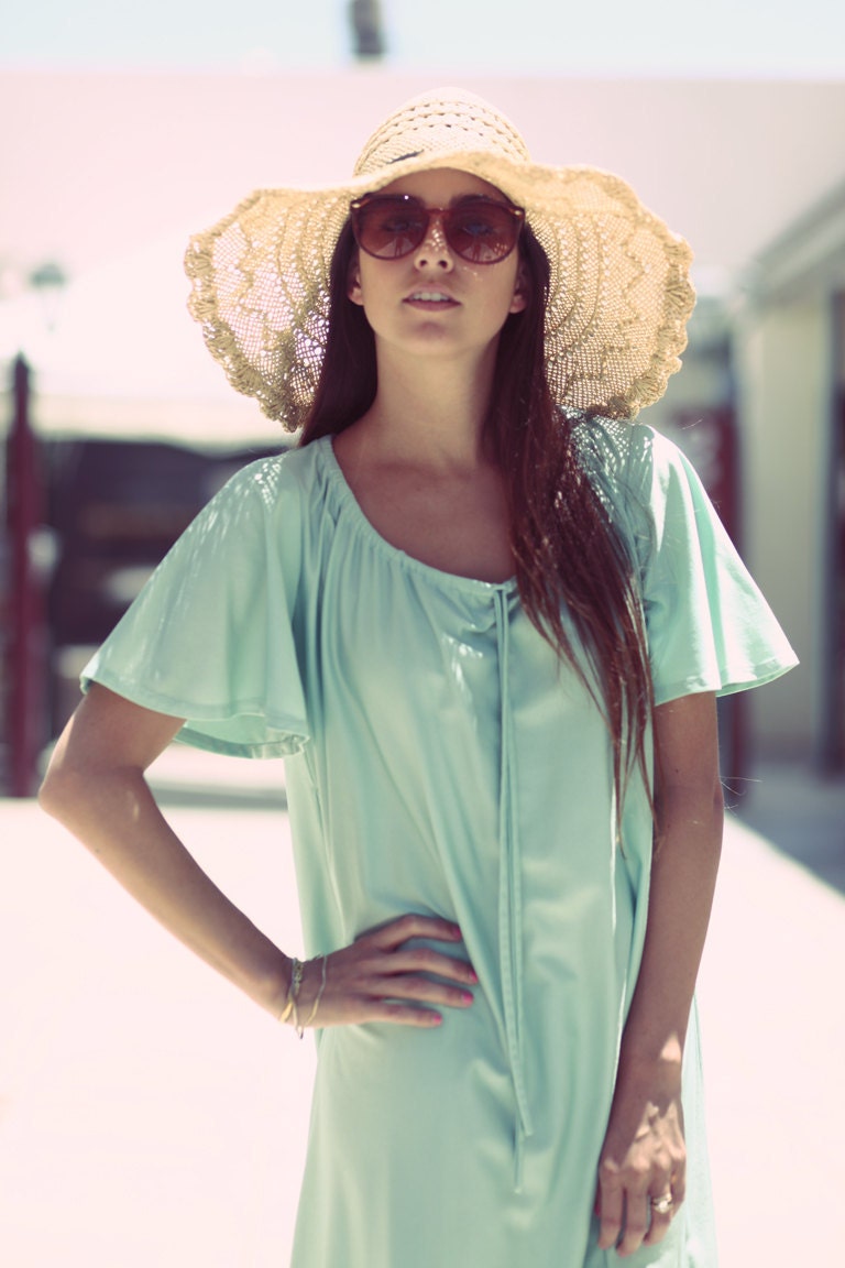 Seafoam Green Pastel Spring Summer Peasant Hippie House Dress - Mary Mary - BadJamesVintage