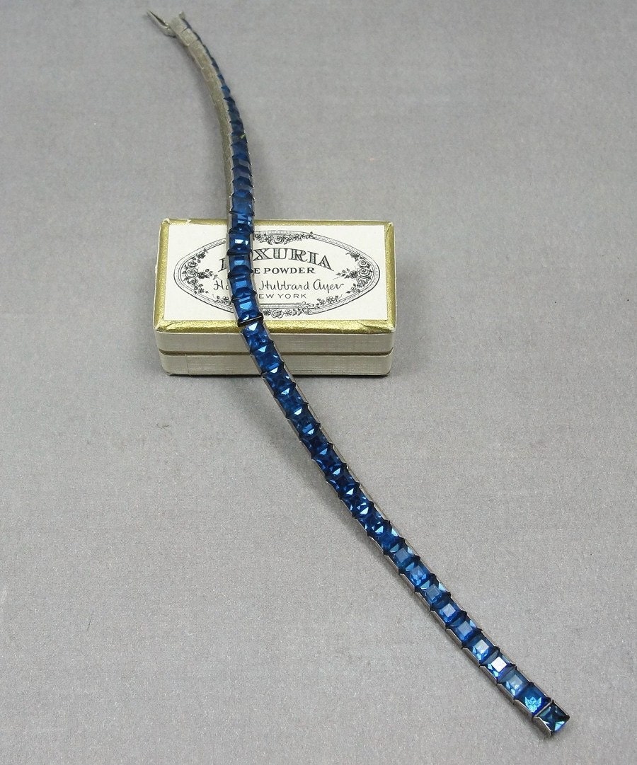 Art Deco Bracelet Sterling Silver Sapphire Blue Glass Crystals Wedding Jewelry