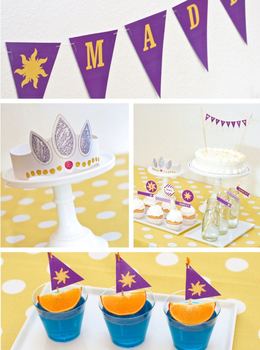 Rapunzel Birthday Cake Sun Bunting Printable with Custom Name