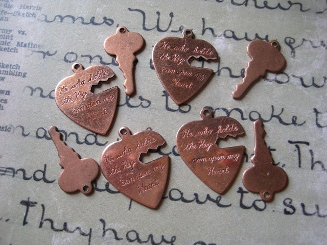 Vintage Heart and Key Charms 1950's Key to my Heart Charm Set