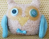 BOObeloobie Orli the Owl in Blue, Cream and a yellow beak with wing detail