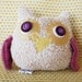 BOObeloobie Orli the Owl in a Pinkish purple colour with cream, a yellow beak and wing detail