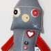 BOObeloobie Tinker the Tinman (Robot) in Grey, Red, white and cream with button and stitch detail