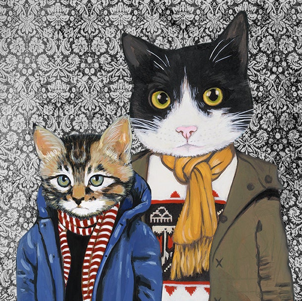 Family Portrait III - Cats In Clothes - Fine Art Print by Heather Mattoon