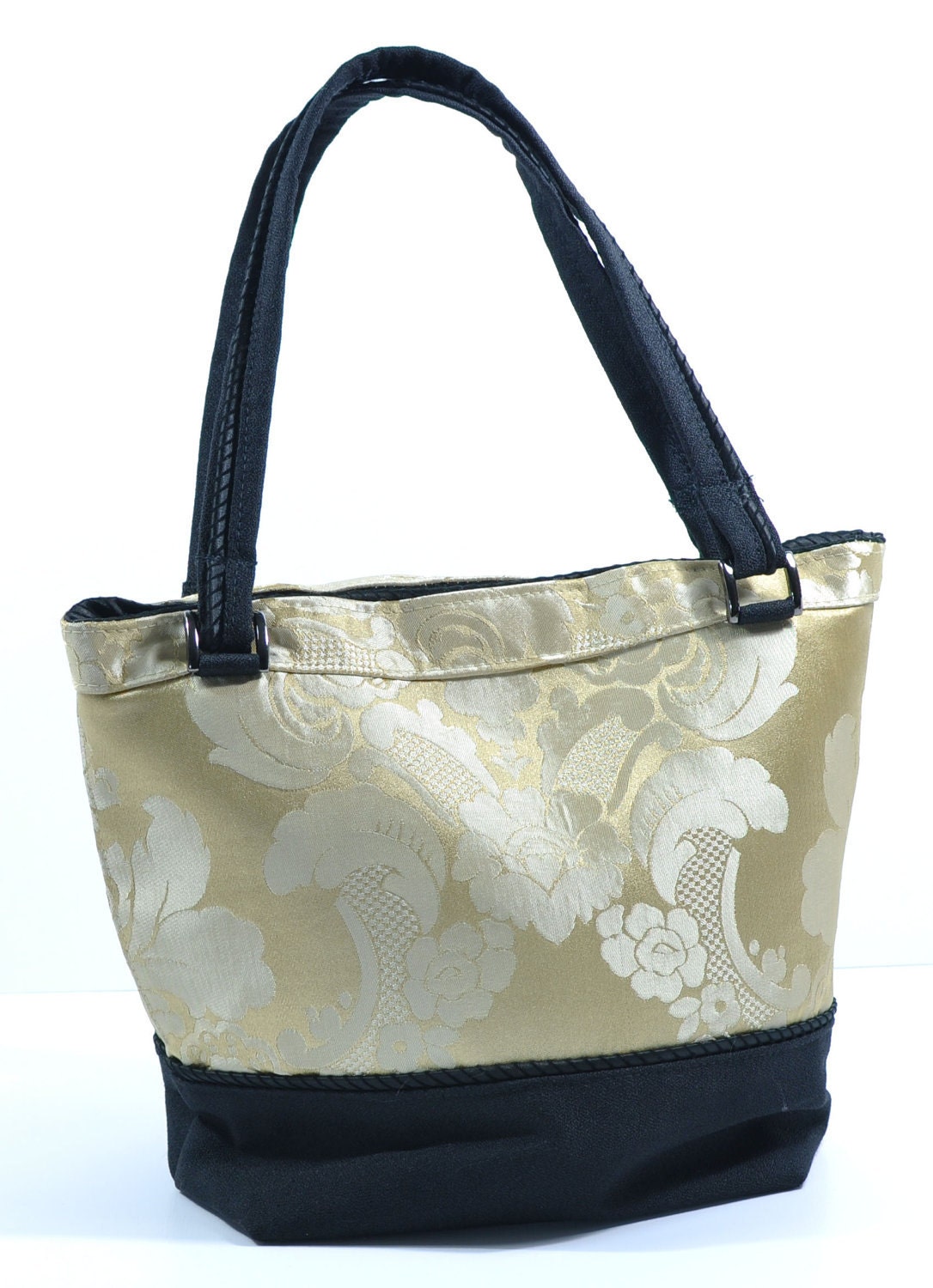 Medium Elegant Golden and Black Fabric Shoulder Bag with double magnet closure. Custom order model.