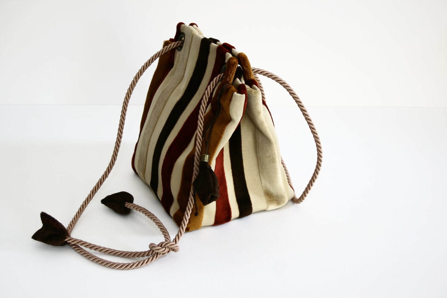 Cross Body Bag. Medium Striped Burgundy Beige Brown Geometric Natural Sling bag Shoulder bag. Made to order.