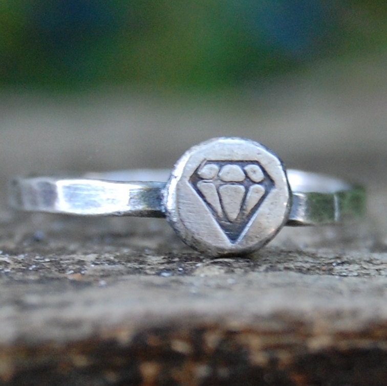 Diamond - Eco Friendly Recycled Sterling Silver  - Stacking Ring  - Custom Size