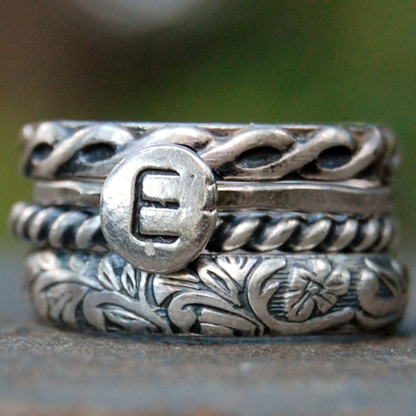 Custom listing for Susan Ervin - Sterling Silver - Stacking Ring Set of 5 - Monogram - Your Size