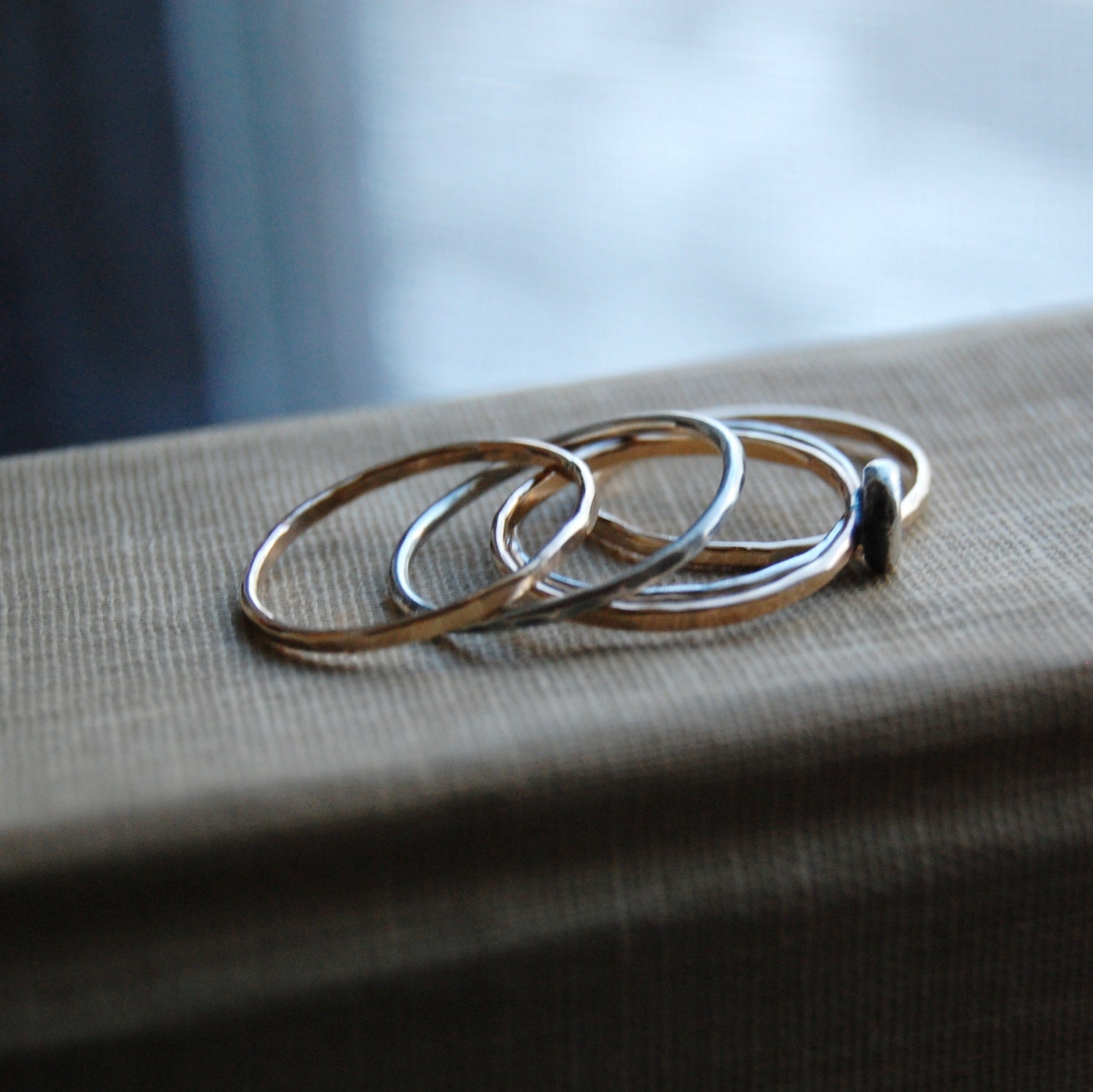 14K Gold Fill and Recycled Sterling Silver Stacking Rings - Monogrammed - Set of 5