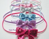 Baby Bow Headband - Sequin Bow - CHOOSE YOUR COLOR - Baby Photo Prop - Infant Headband - Newborn Headbands - Skinny Elastic  - Hot Pink