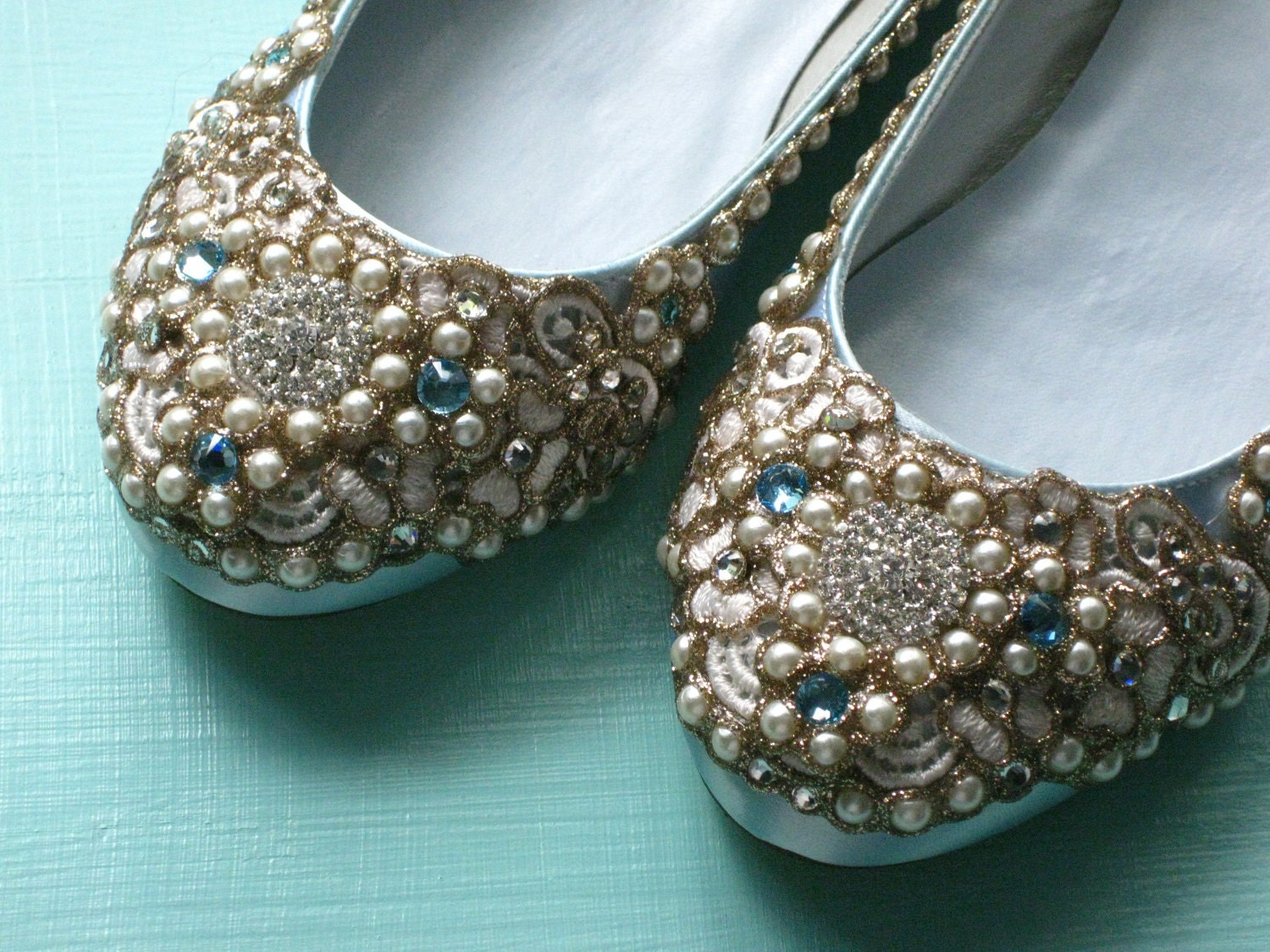 Royal Satin Bridal Ballet Flats Wedding Shoes - Any Size - Pick your own shoe color and crystal color