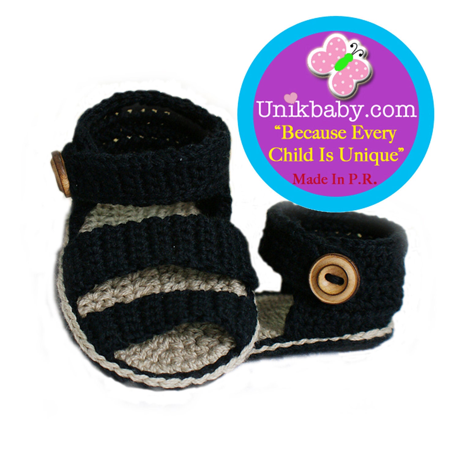 Summer Baby Boy Black Crochet Sandals 0-3 or 3-6 Months Infant Booties  Photo Prop