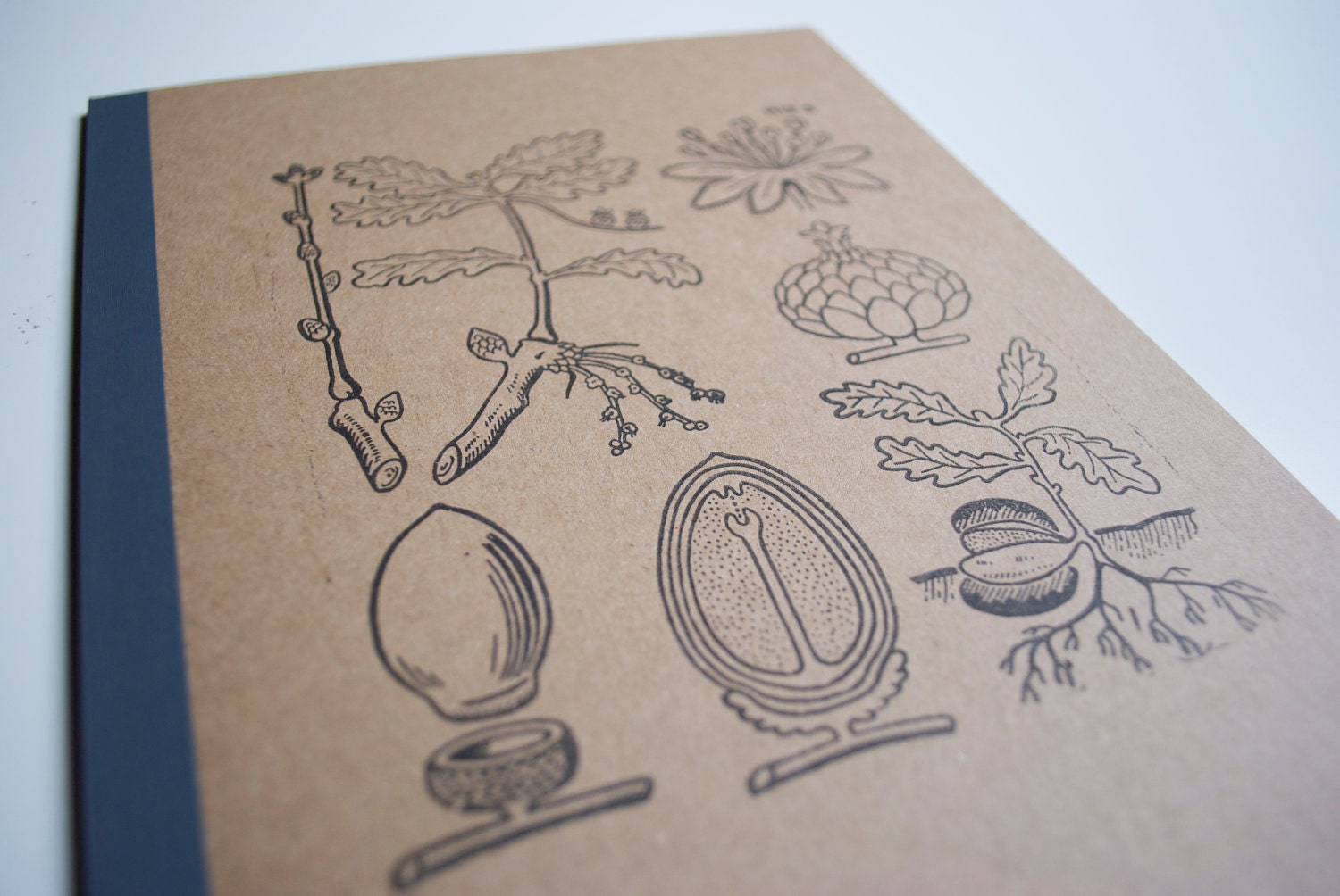 Vintage botanical notebook Oak tree - kraft brown notebook hand stamped with a vintage french rubber stamp