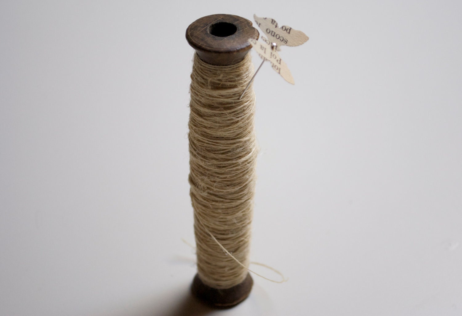 Vintage french wooden spool with hemp twine