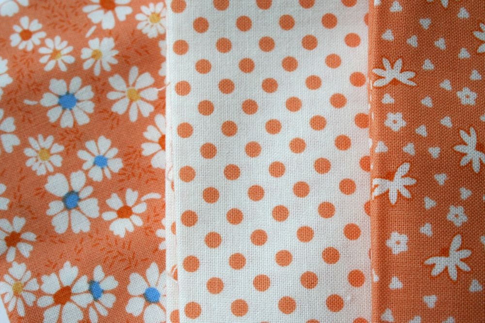 Timeless Treasures 1930s collection by Karen Snyder cotton fabric, Orange Fat Quarter Trio