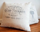 Vintage French Country Linen Down Feather Pillows 18"