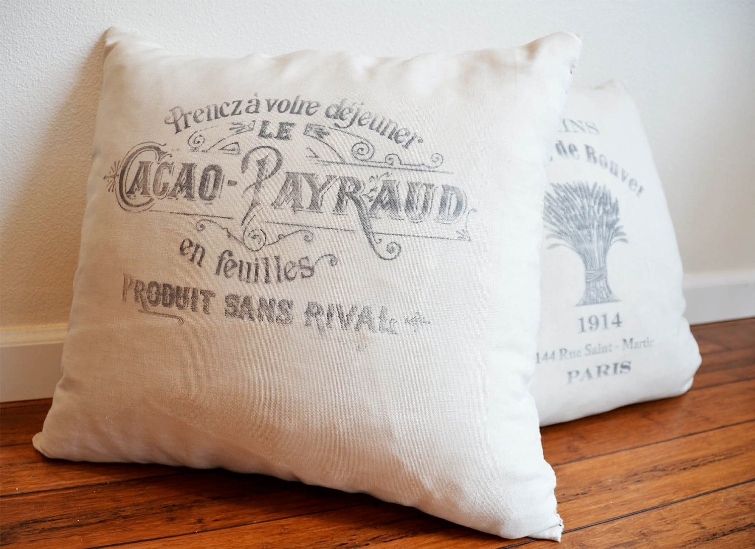 Vintage French Country Linen Down Feather Pillows 25"