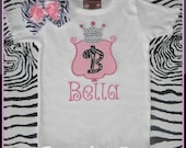 Pink and Zebra Princess Crown Appliqued Girly Tee
