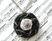 Handmade Black and Silver Rosette Necklace with silver chain