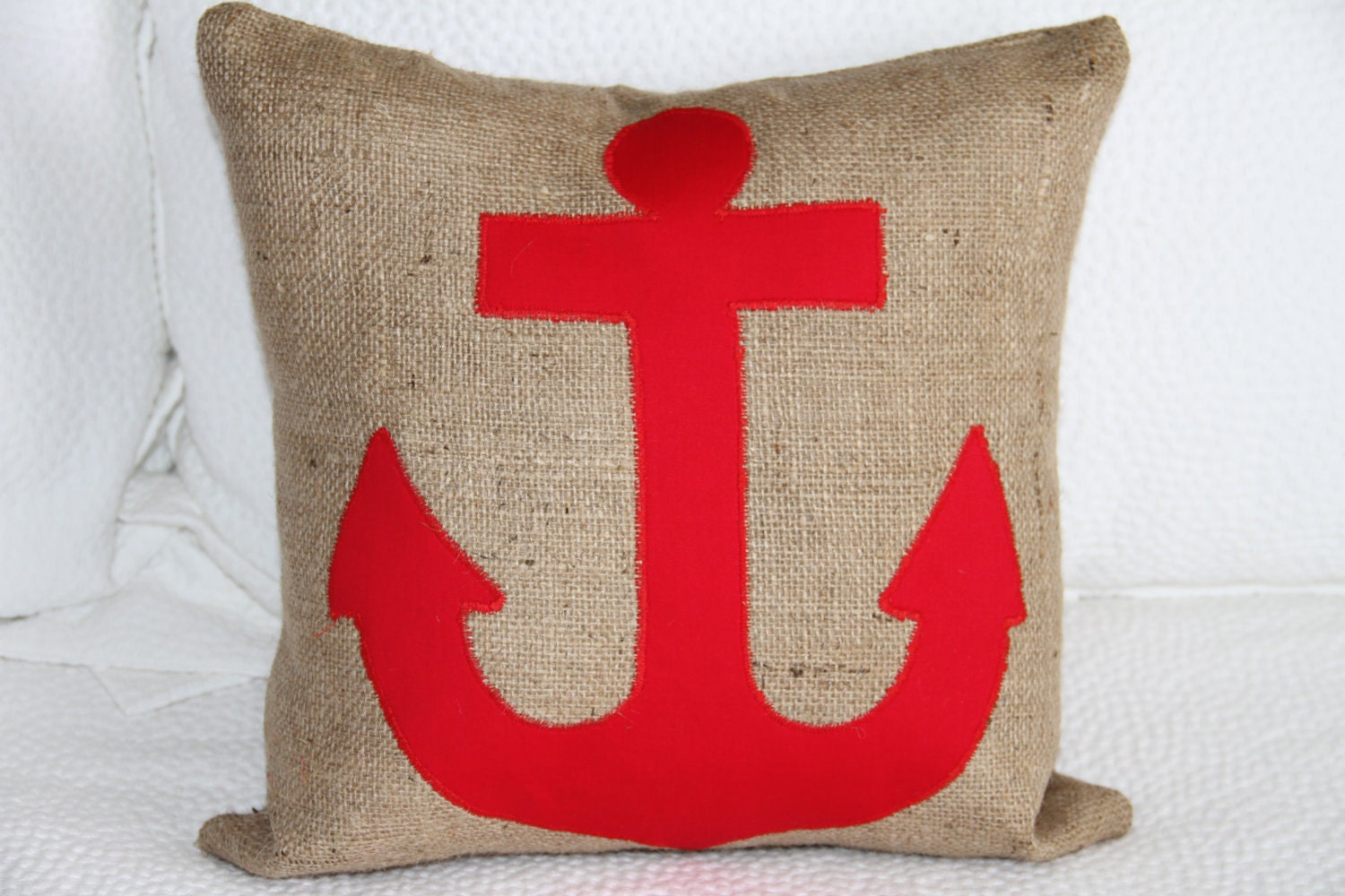 Anchor's Away  -  Square Anchor Burlap Pillow Case in Red