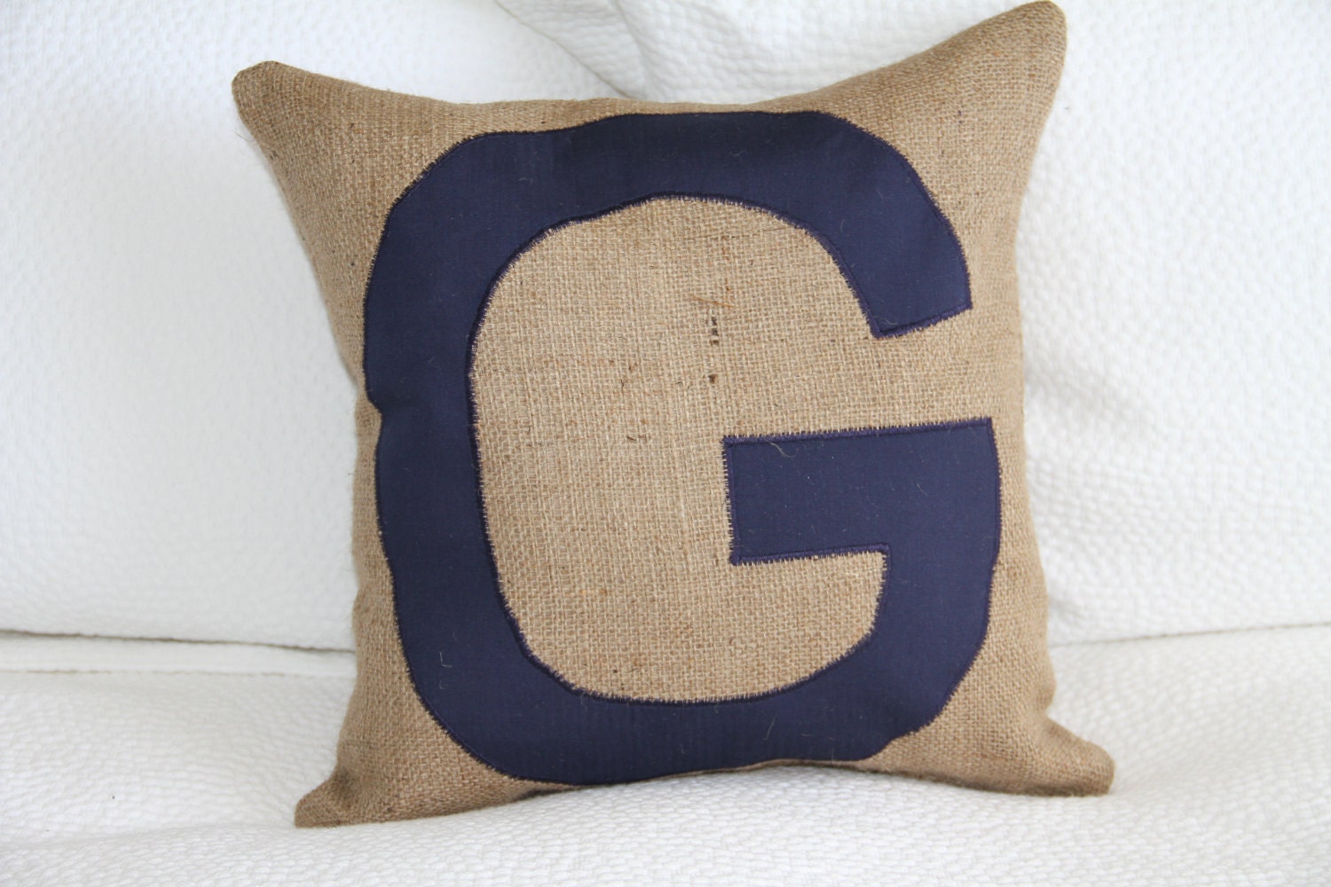 Personalized Letter Pillow in G - Square Letter Burlap Pillow Case in Navy - Pick ANY Letter