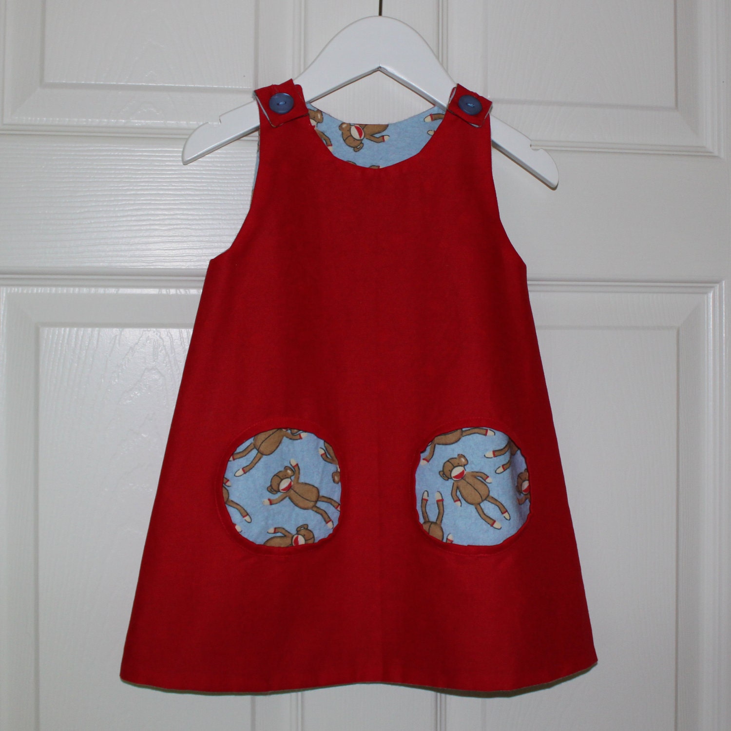 Super cute monkey pocket girl's dress UPPSALA in Swedish/Scandinavian design by Lingonberry Latitude, Size 18mo - Ready to Ship