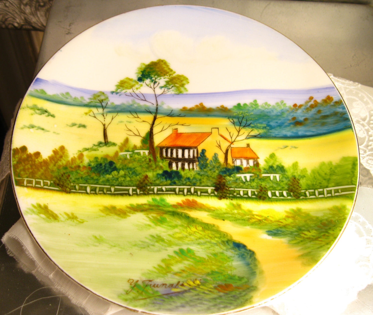 Occupied Japan Plates Hand Painted Collectable Home Decor Antique Set of two collectible Vintage