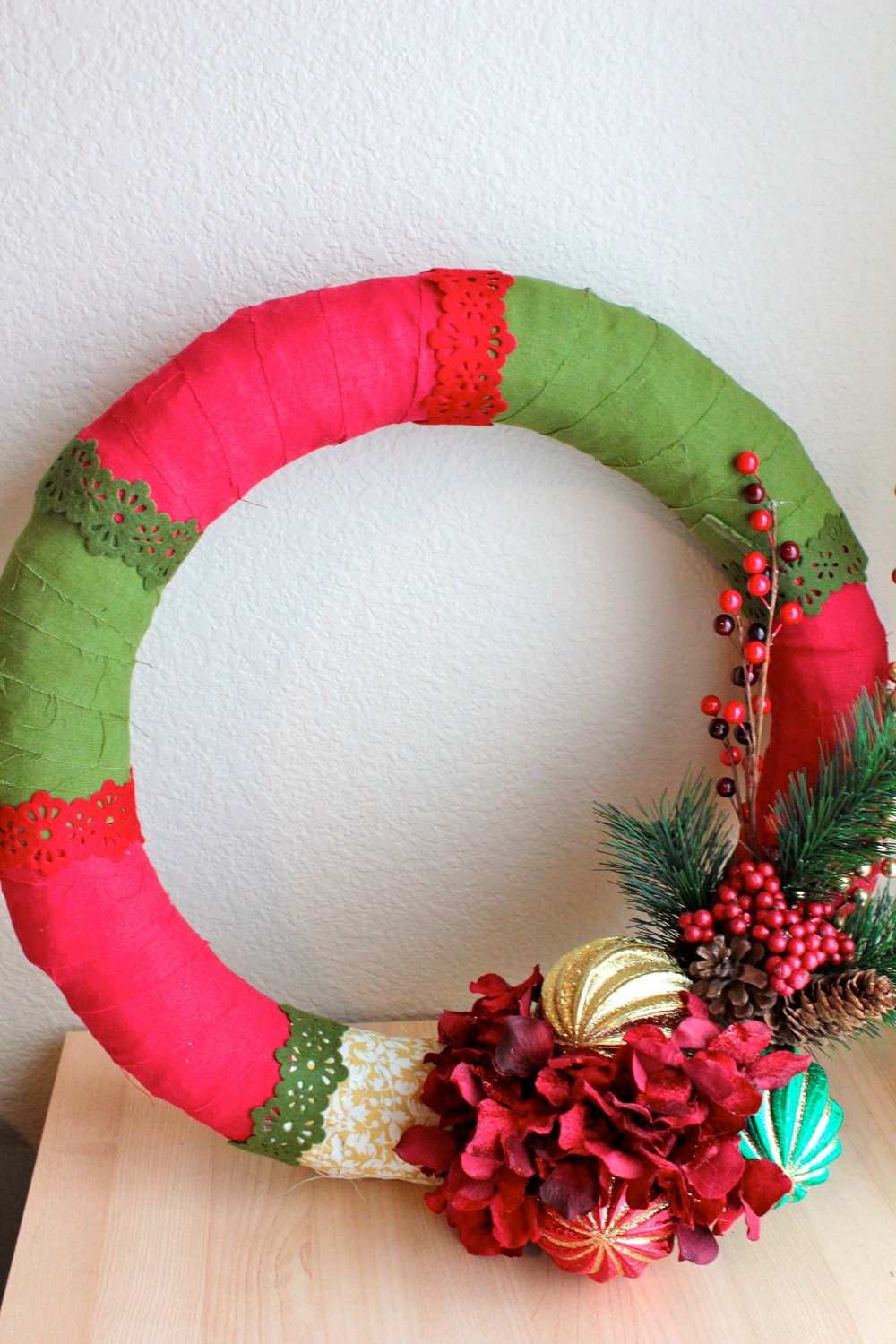 Sale - Ready to SHIP - Handmade 18 inch Christmas Ornament Wreath by The Hot Glue Hangover