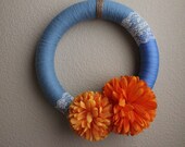 Ready to SHIP - Orange Pom Handmade Wreath by HotGlueHangover- 14 inch