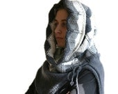 Hooded Knit Poncho in Chevron Zig Zag - White to Grey Capelet Scarf - Chunky Cowl - Women and Teens Accessories - Fall Winter Fashion
